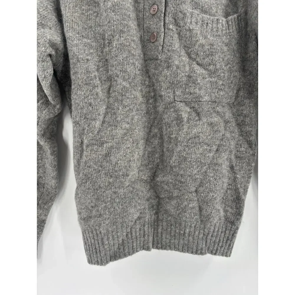 White Wheeler & Martha Sweater Womens Medium Gray Wool Rabbit Hair 1/4 Button